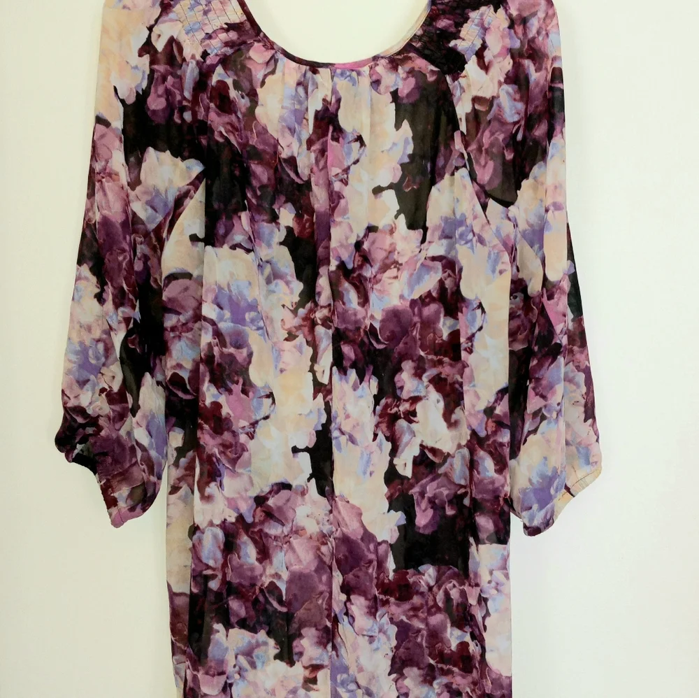 Lane Bryant 14-16 sheer pink floral tie front tunic